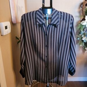 Compliments Womens Striped Sheer Button-Up Blouse